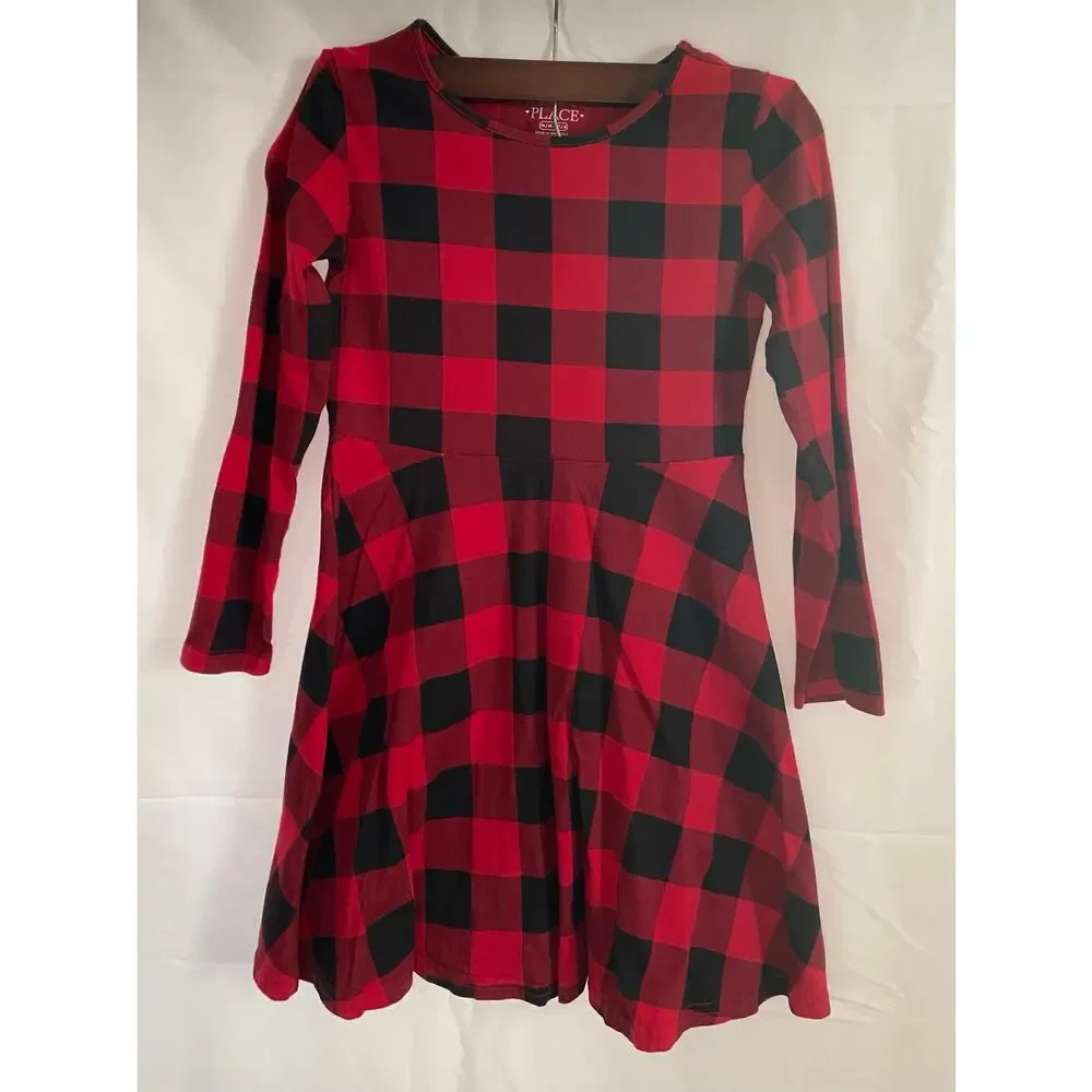The Children's Place Girls Long Sleeve Dress Red and Black Size Med 7/8 - Picture 2 of 4